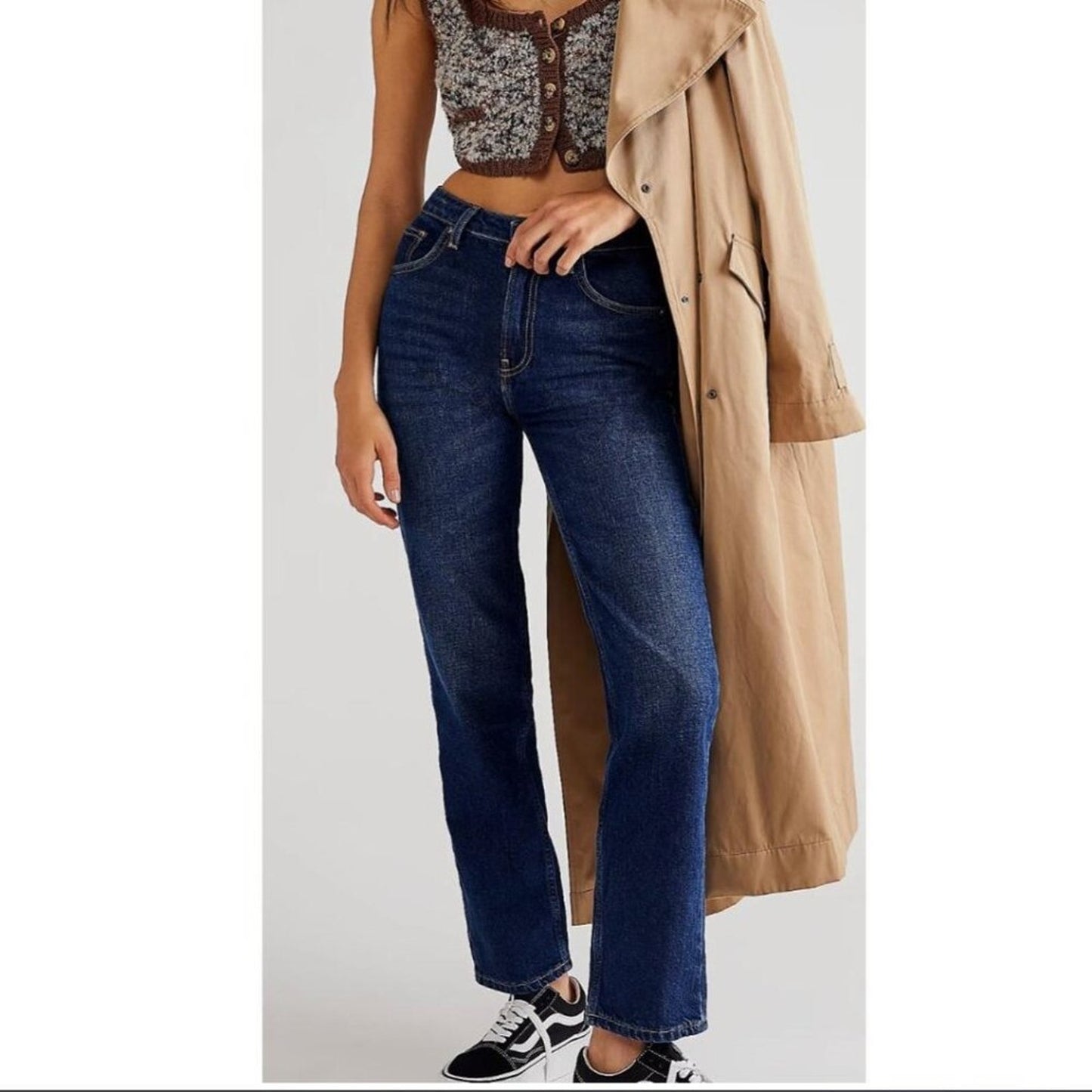 Free People The Pacifica Straight Leg Jean in Dark Blue Wash