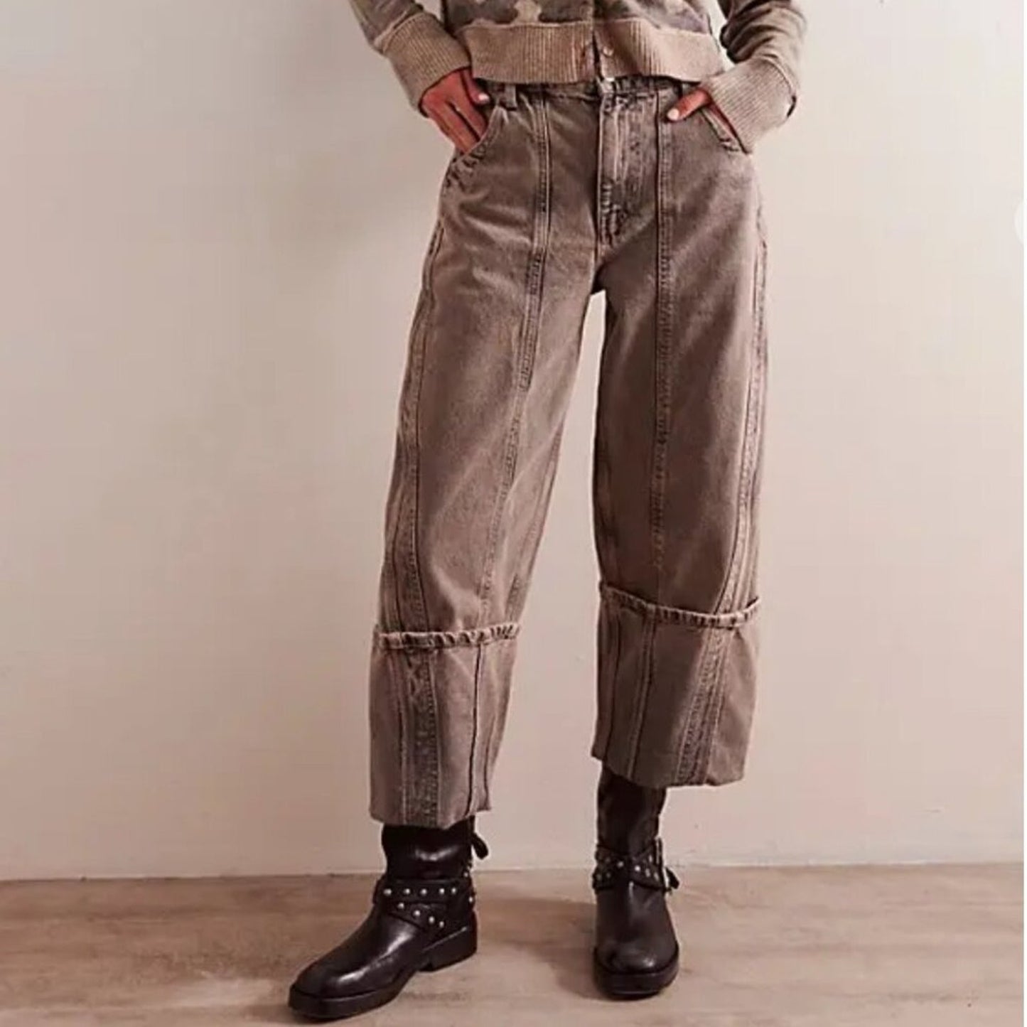 Free People Olsen Cuffed Crop Barrel Jeans in Slate