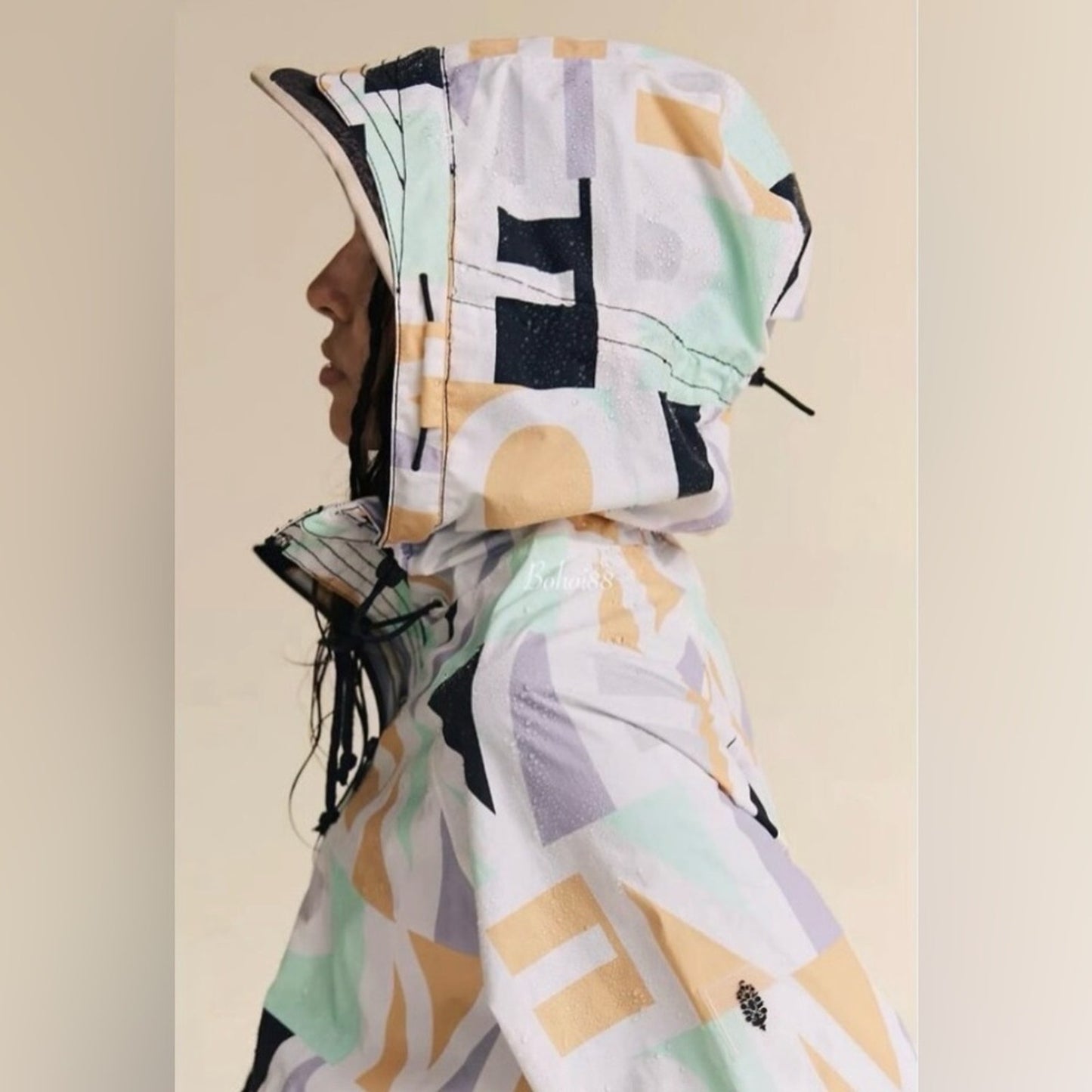 Free People Singin' In The Rain Printed Packable Jacket in Blocked Logo