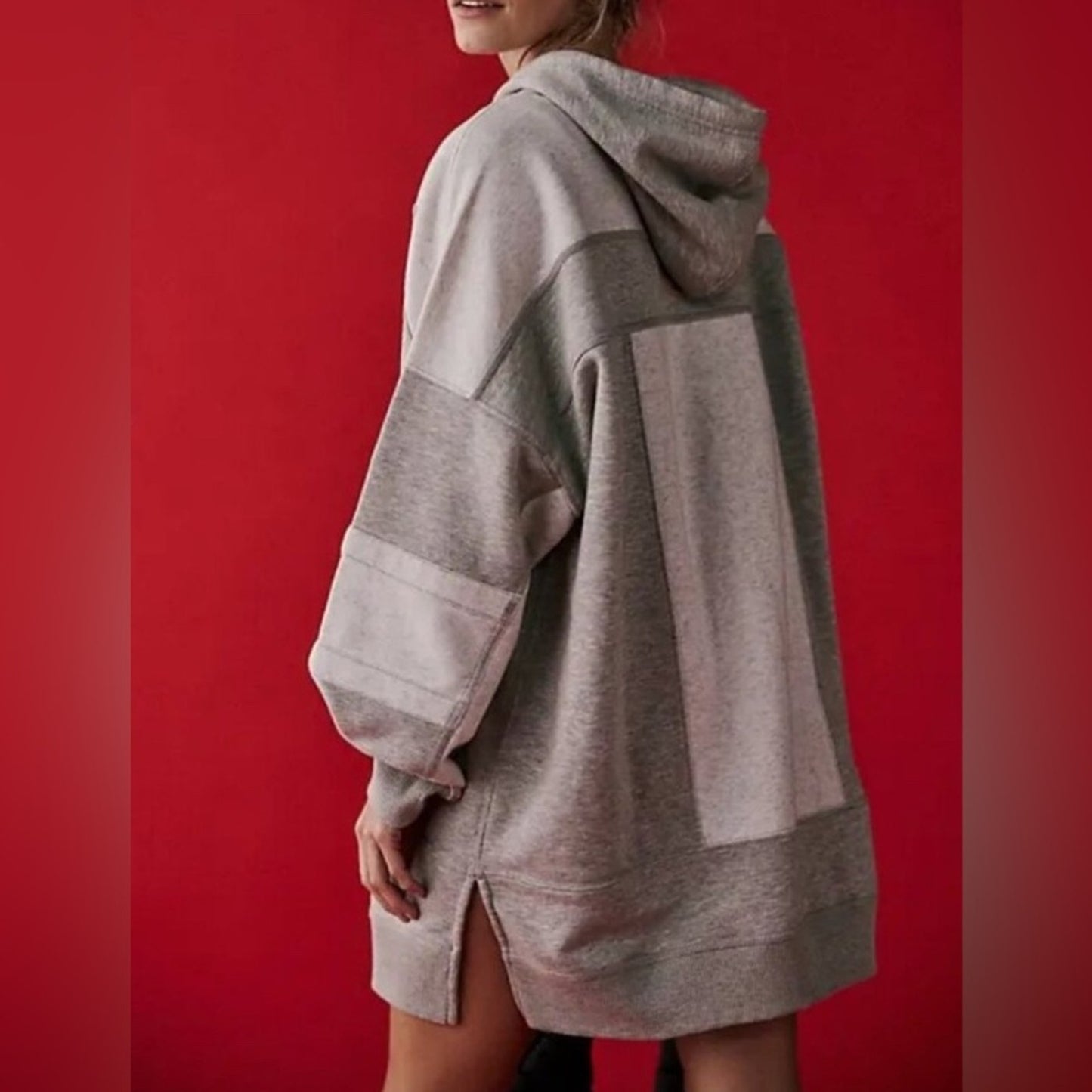 Free People Triple Threat Hoodie in Heather Grey/Victory Red