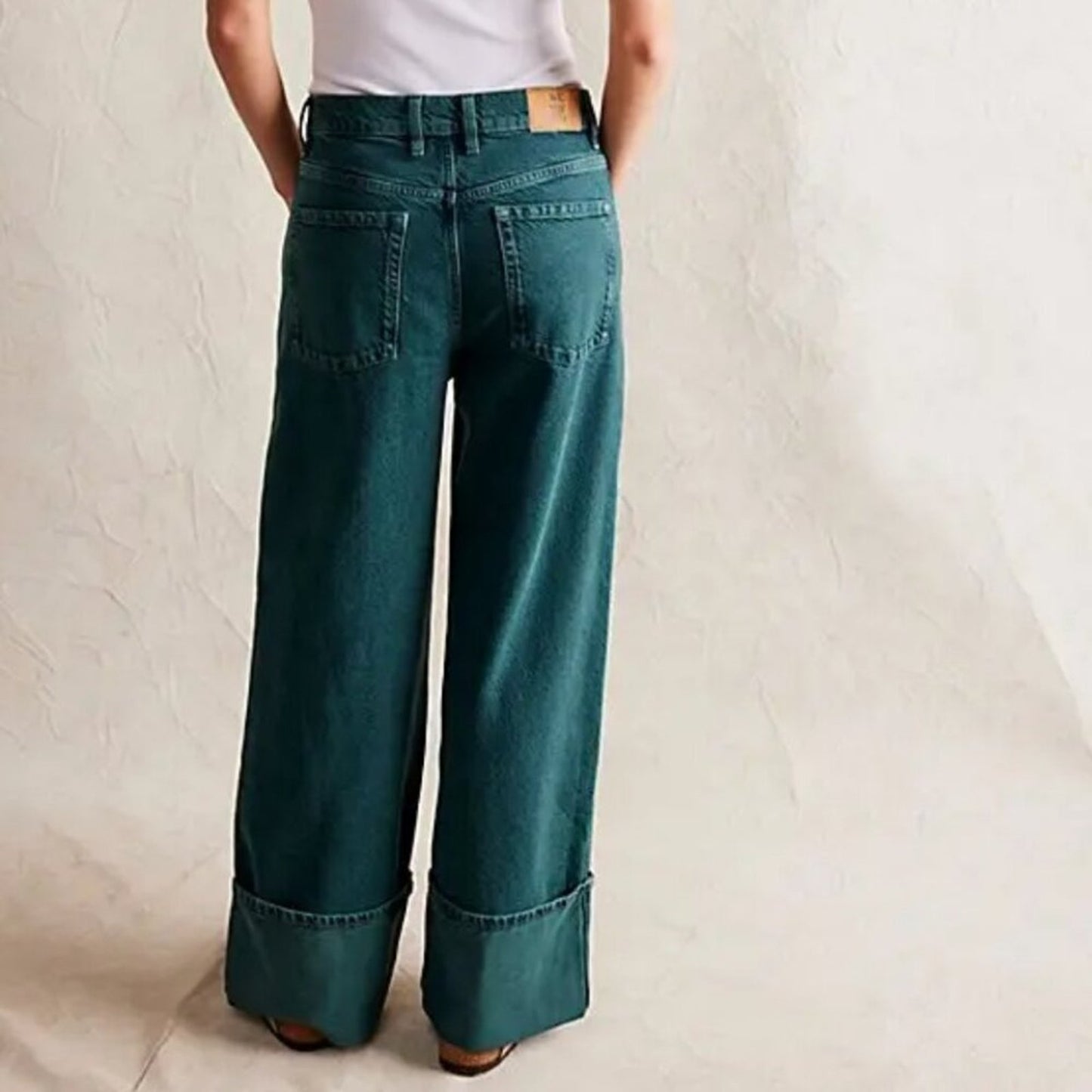 Free People Final Countdown Cuffed Low-Rise Jeans in Luke Green