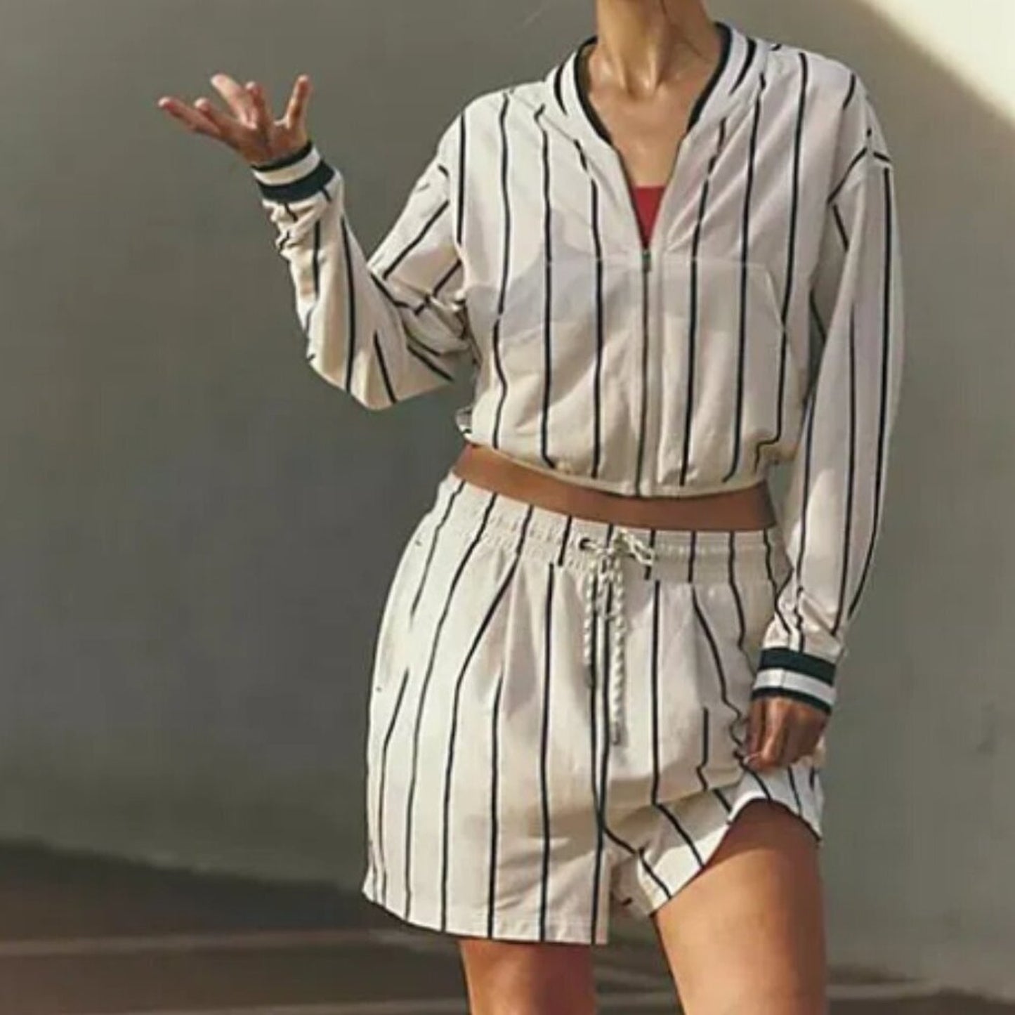 Free People Off Duty Set in Ivory Stripe Combo
