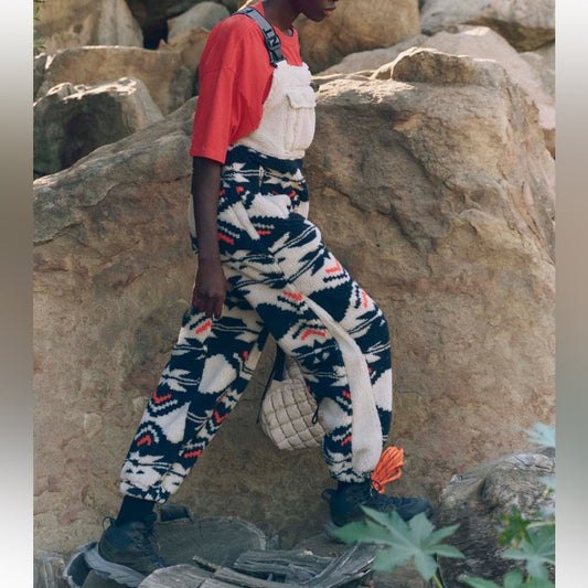 Free People Hit The Slopes Printed Salopette in Black Fairisle Combo