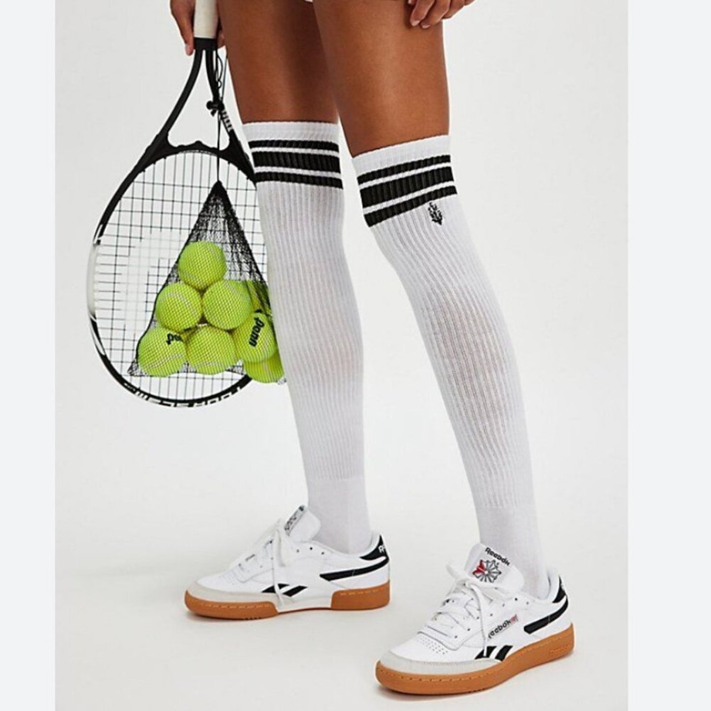 Free People Knee High Logo Stripe Socks in White Combo
