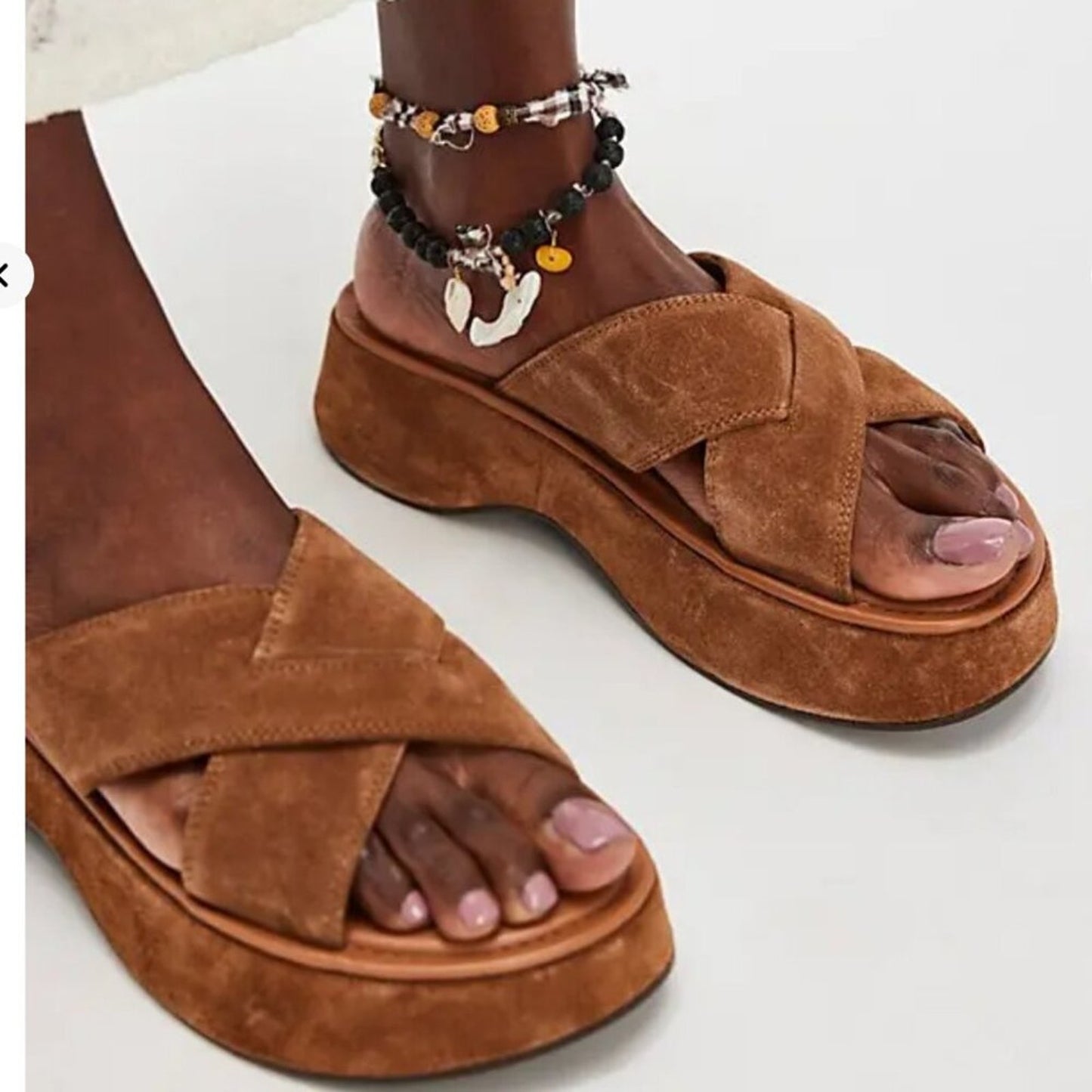 NWOT Free People Asbury Flatform Sandals in Cognac Suede