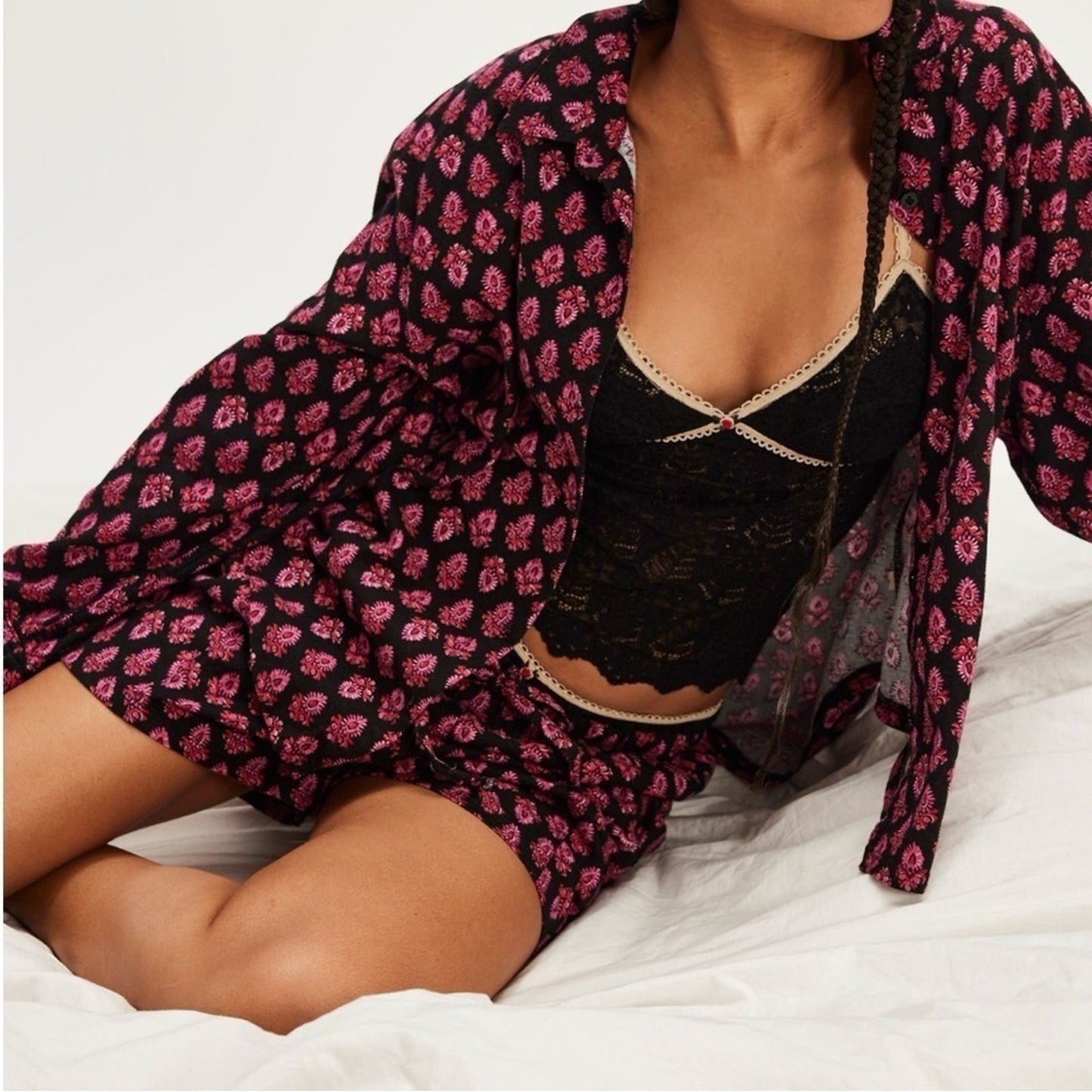 Free People Flannel Play Date Set in Black Combo