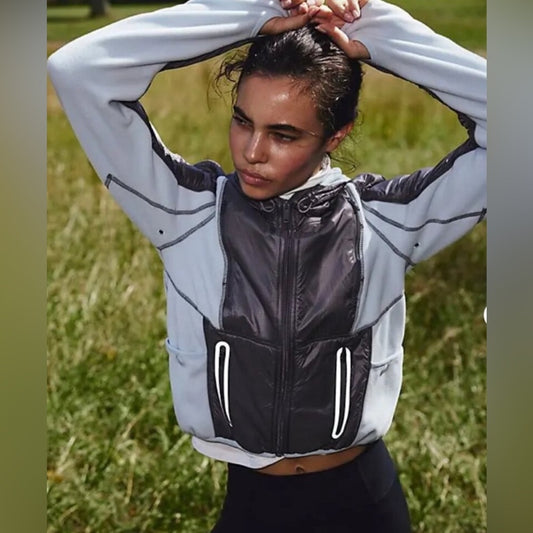 Free People Go The Distance Fleece Jacket in Artic Snow/Gun Metal Combo