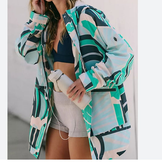 Free People Singin' In The Rain Printed Packable Jacket in Wave Runner