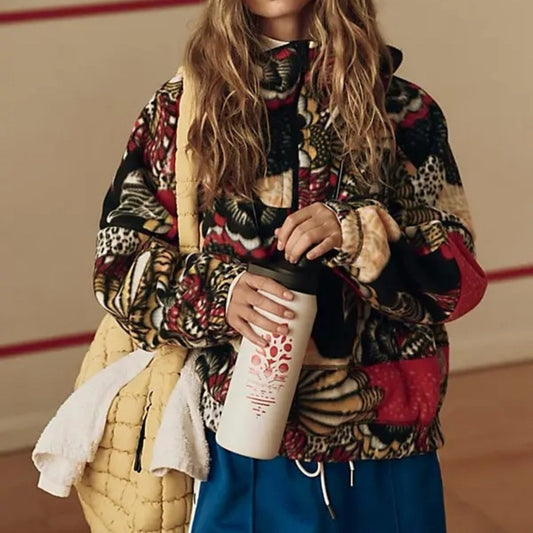 Free People Wild And Free Printed Fleece Pullover in Wildflower Retro Combo