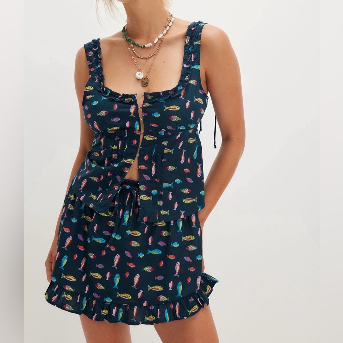 Free People Ellia Printed Set in Navy
