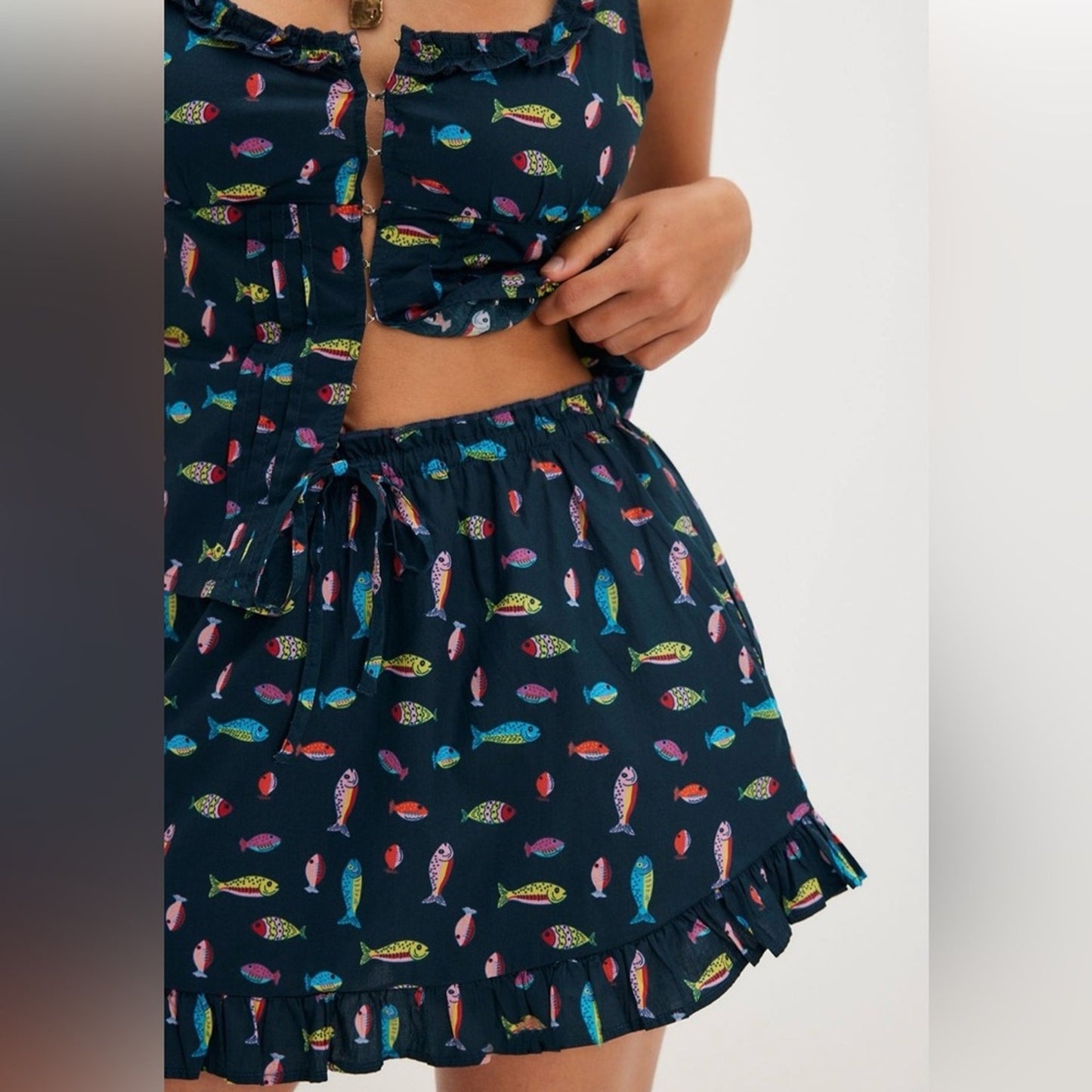 Free People Ellia Printed Set in Navy