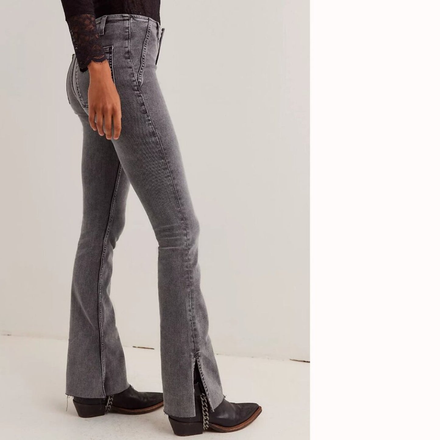 Free People Level Up Slit Slim Flare Jeans in Ridge Grey