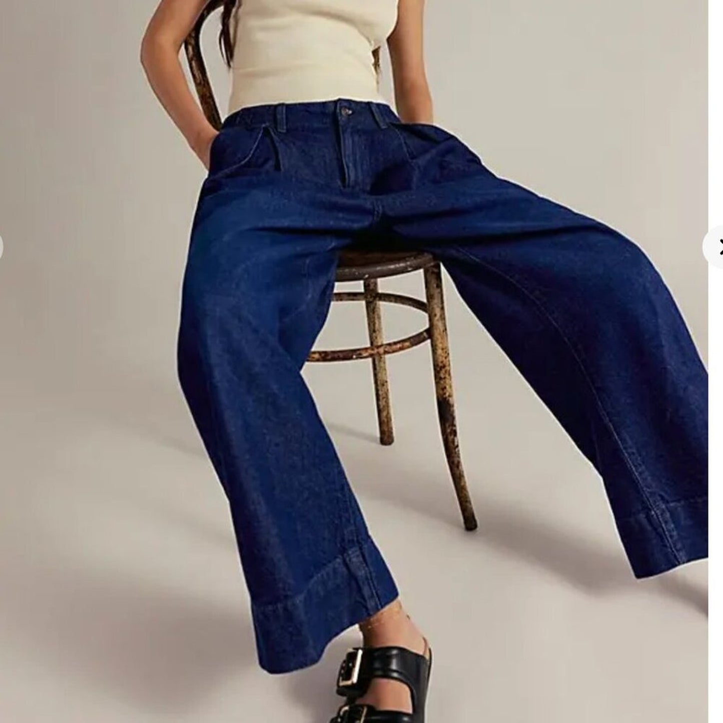 Free People CRVY New Spin Trouser Jeans in Dark Wash