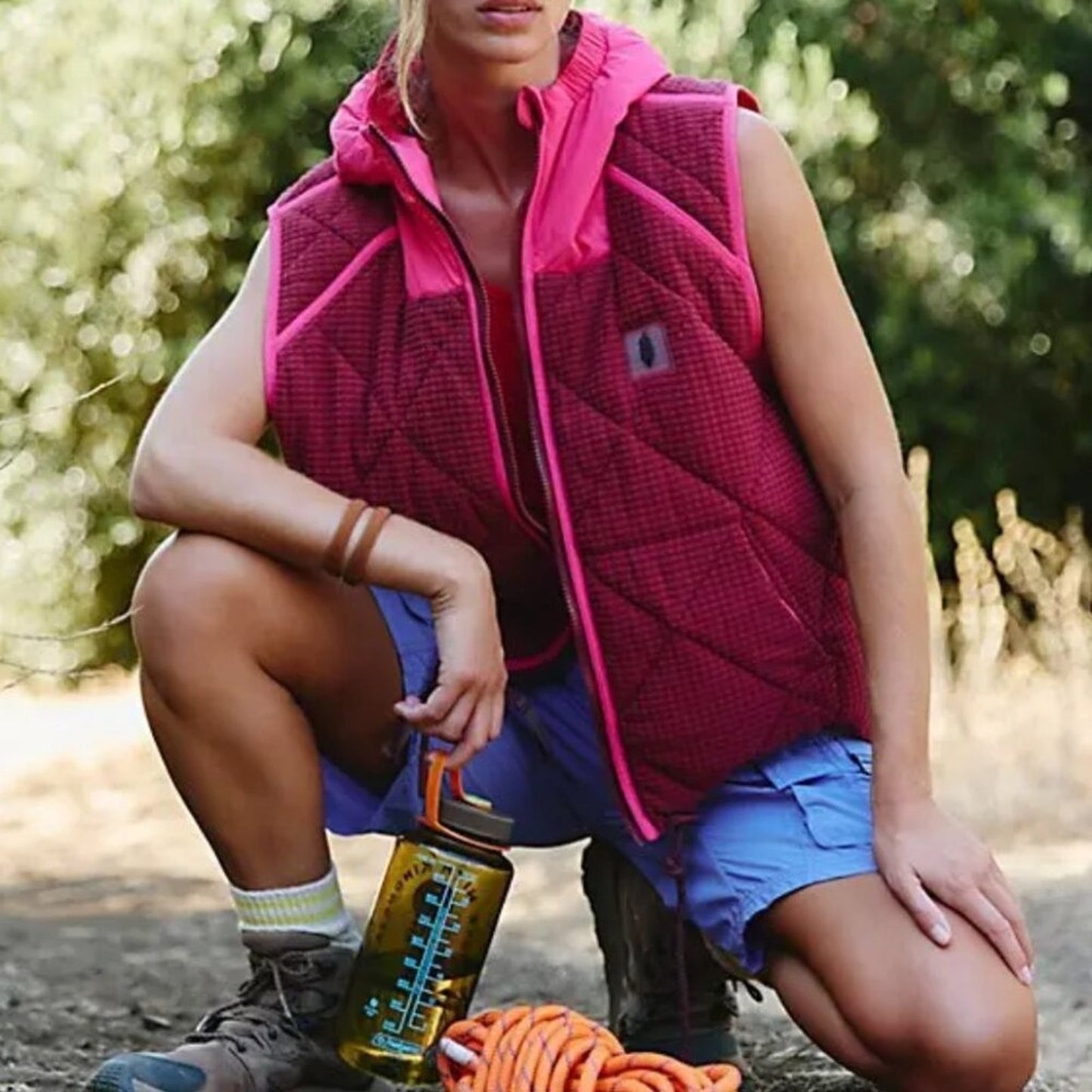 Free People Recreation Reversible Fleece Puffer Vest in Sour Cherry