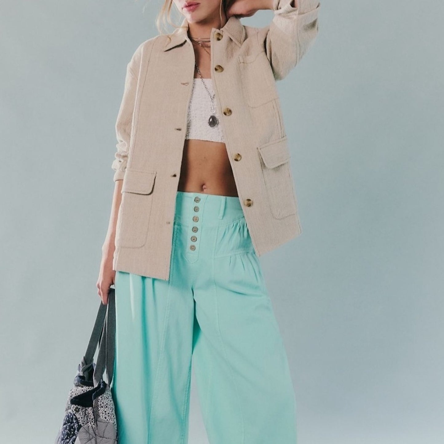 Free People Lucy Linen Chore Coat in Natural