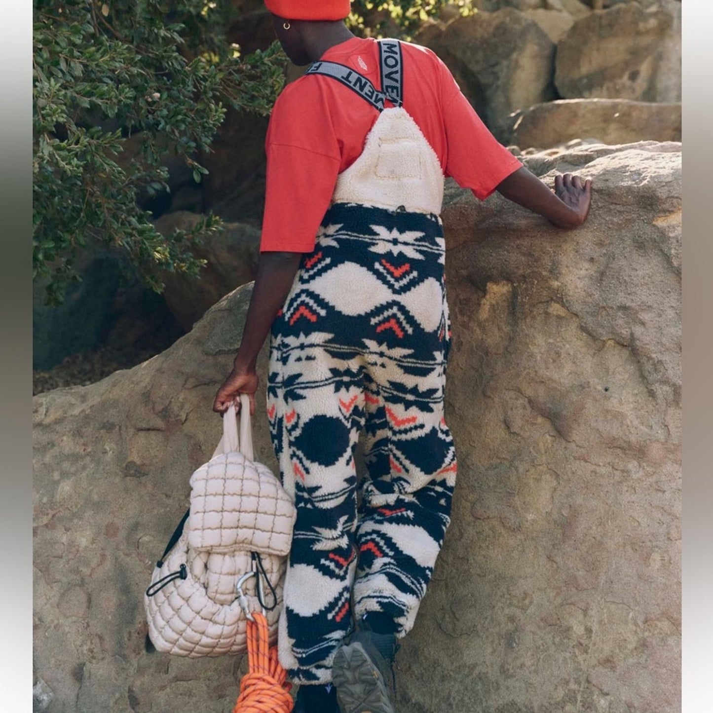 Free People Hit The Slopes Printed Salopette in Black Fairisle Combo