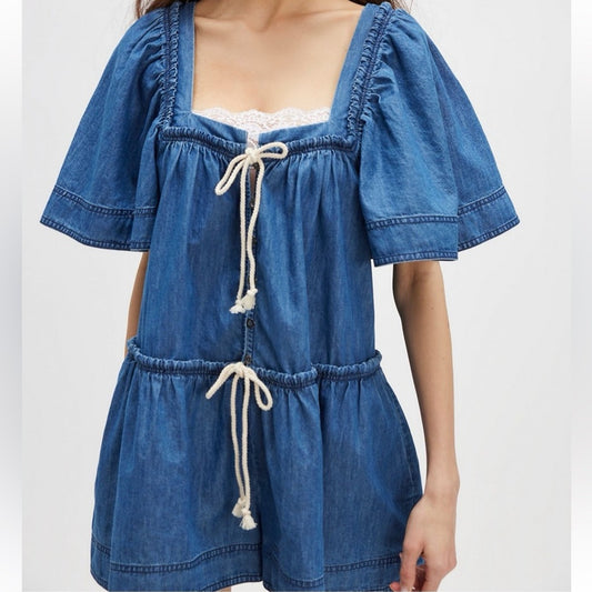 Free People County Line Denim Romper in Country Blues