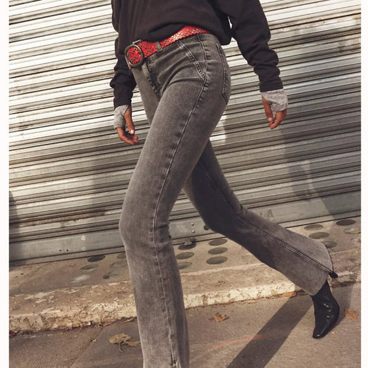 Free People Level Up Slit Slim Flare Jeans in Ridge Grey