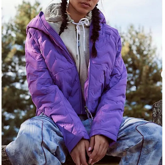 Free People Gettin Lost Packable Puffer in Red Violet