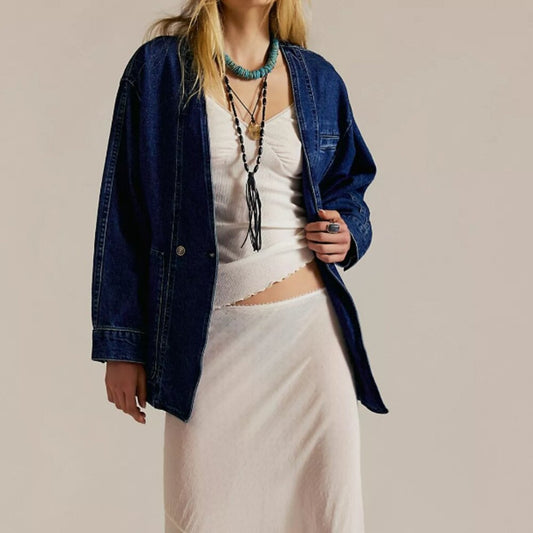 Free People Mathis Denim Jacket in Deep Indigo