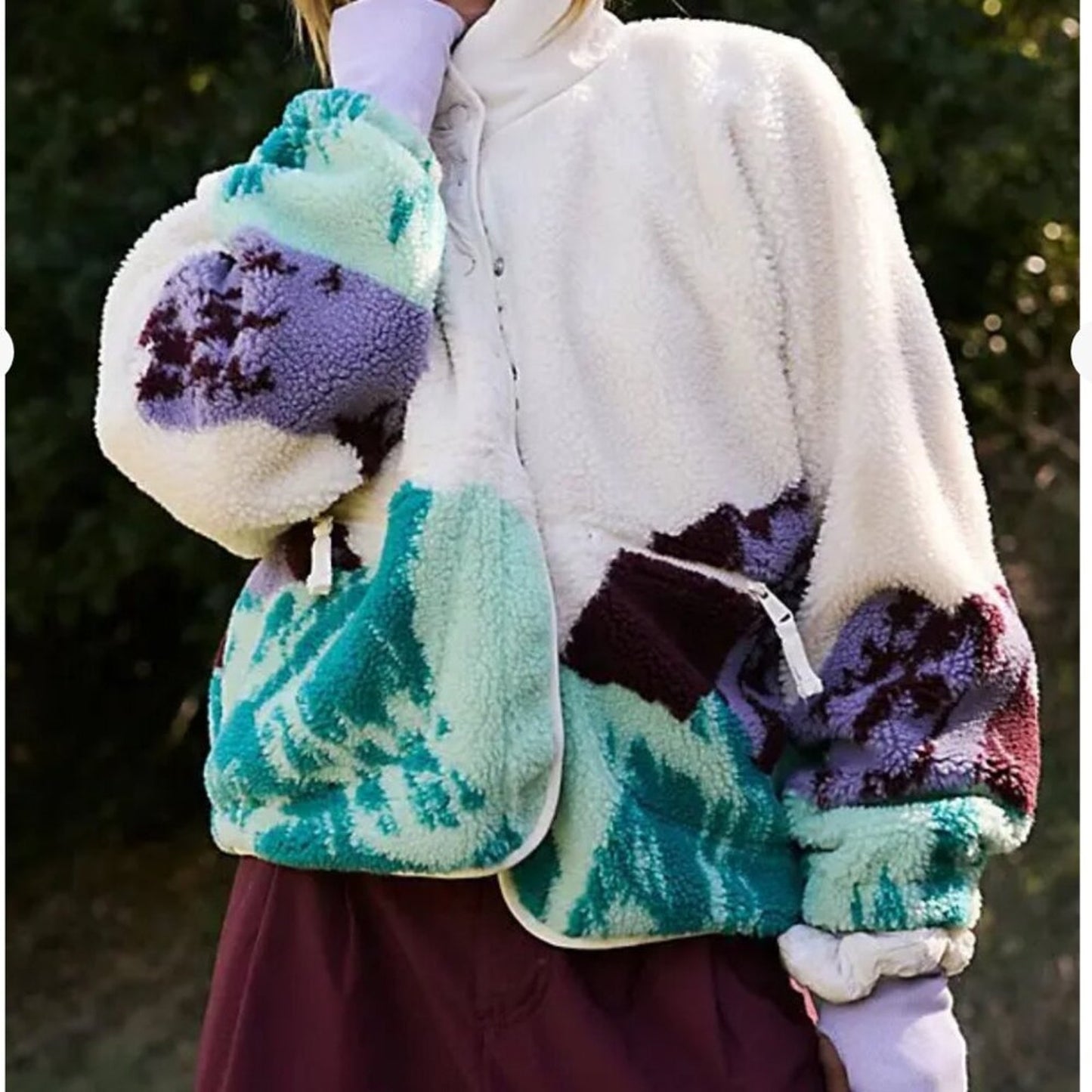 Free People Hit The Slopes Printed Fleece in Jacket in Sunrise Summit Combo