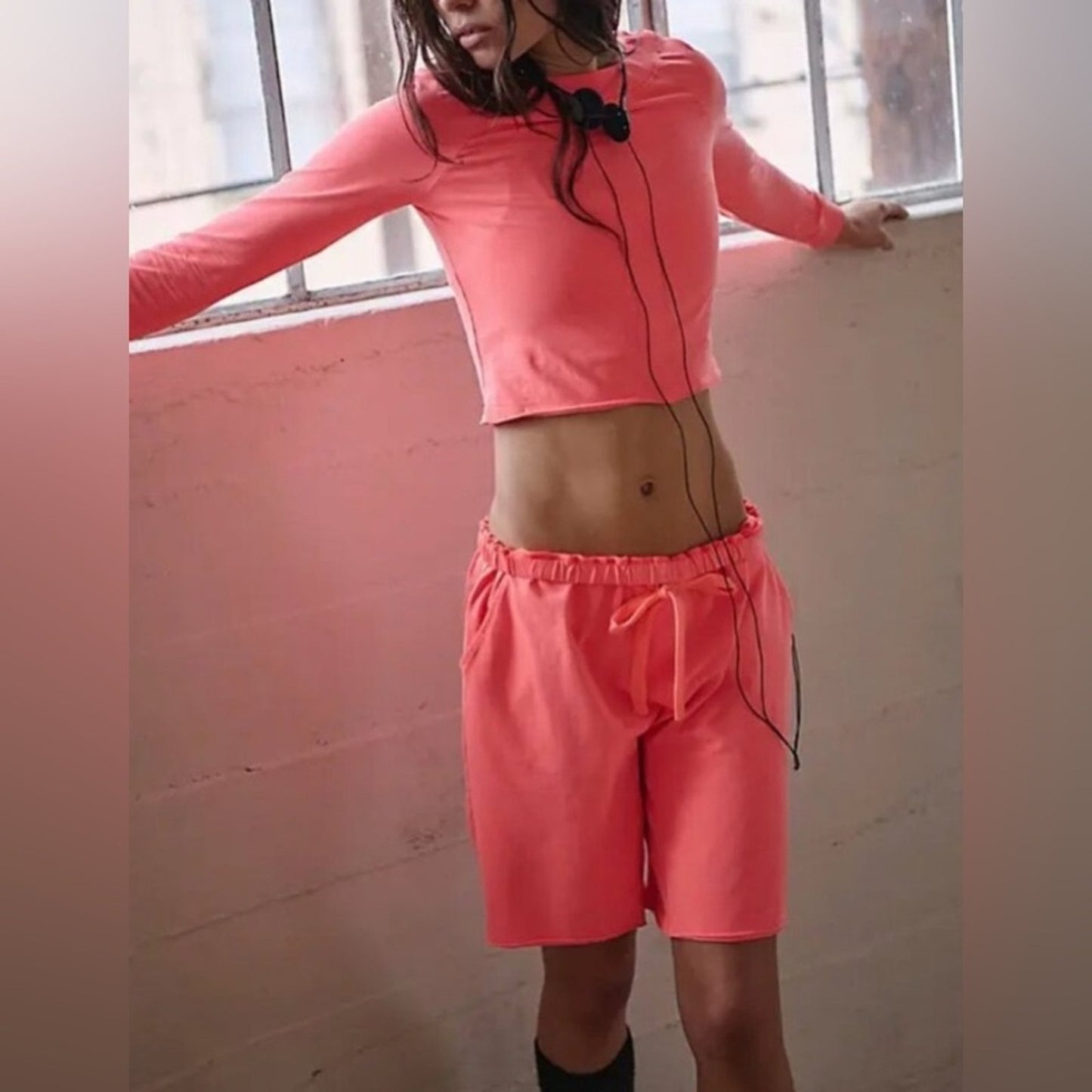 Free People Hot Shot Easy Set in Neon Coral