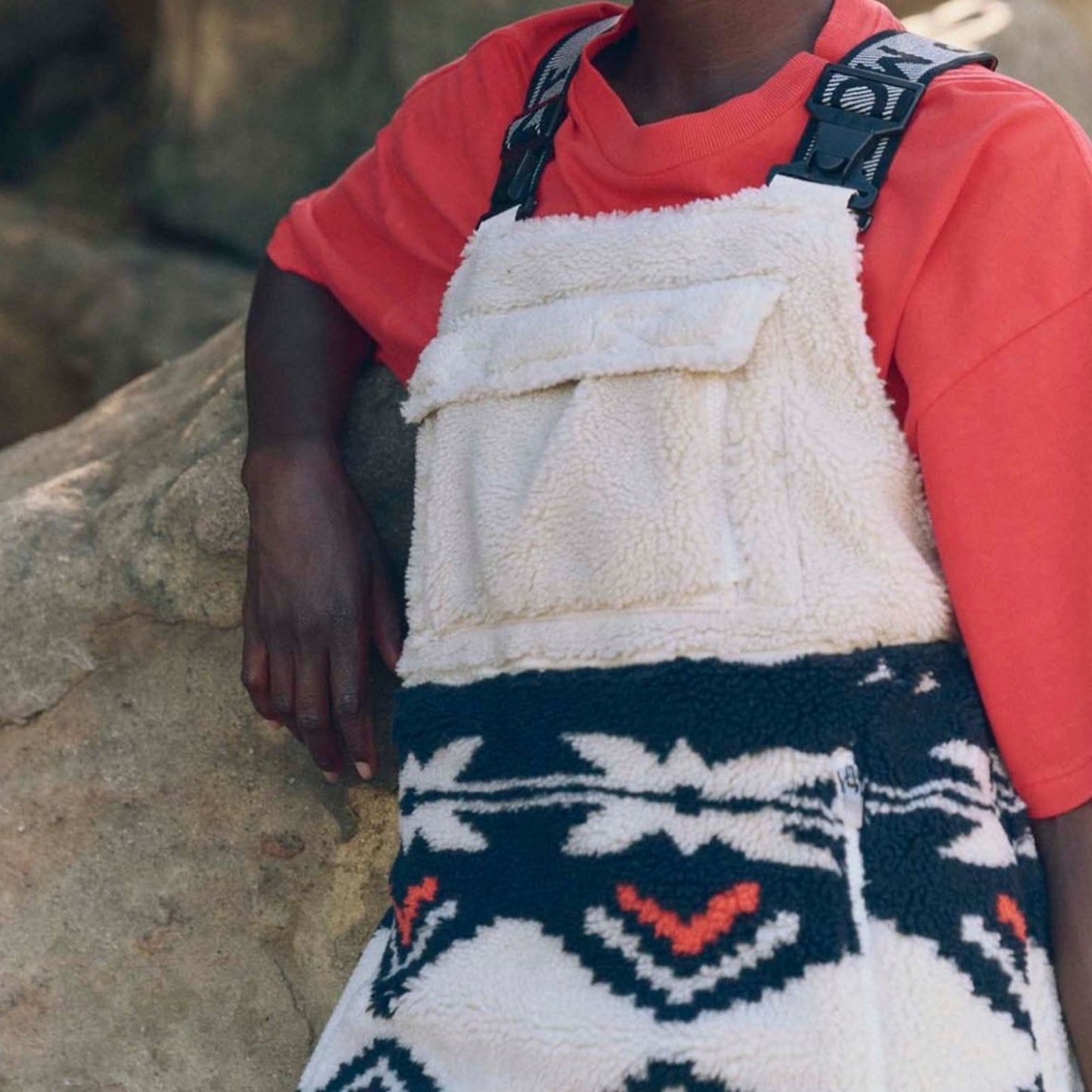 Free People Hit The Slopes Printed Salopette in Black Fairisle Combo