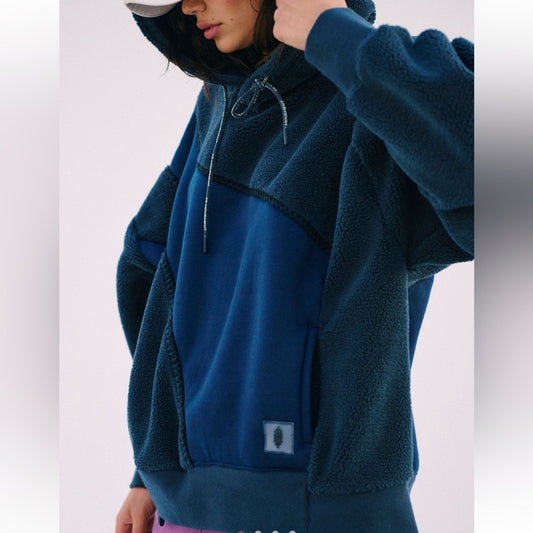 Free People Sprint To The Finish Cozy Hoodie in Midnight Navy Combo