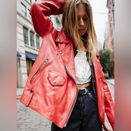 Free People Jealousy Leather Moto Jacket in Flame
