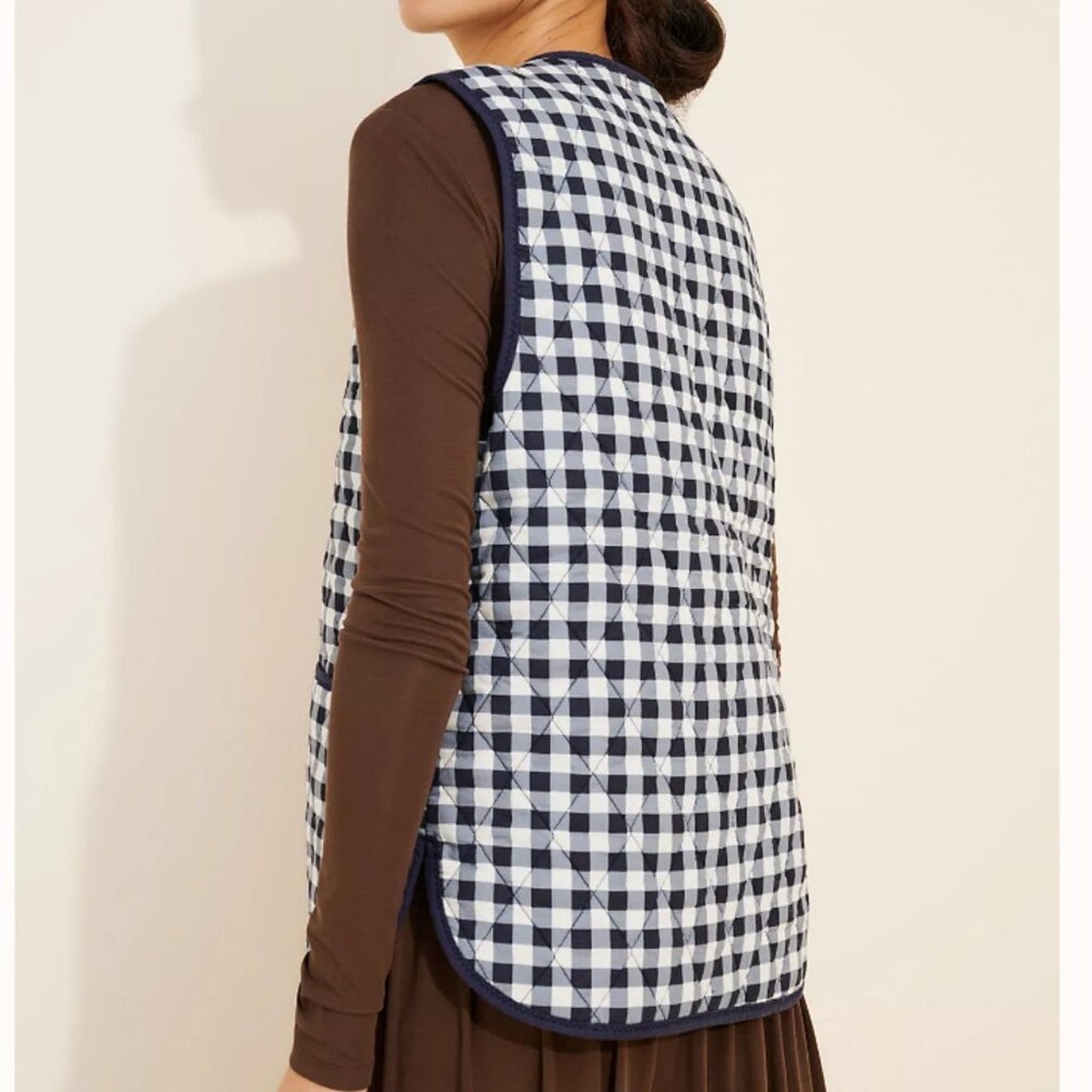 Free People Claudine Quilted Vest in Navy Gingham