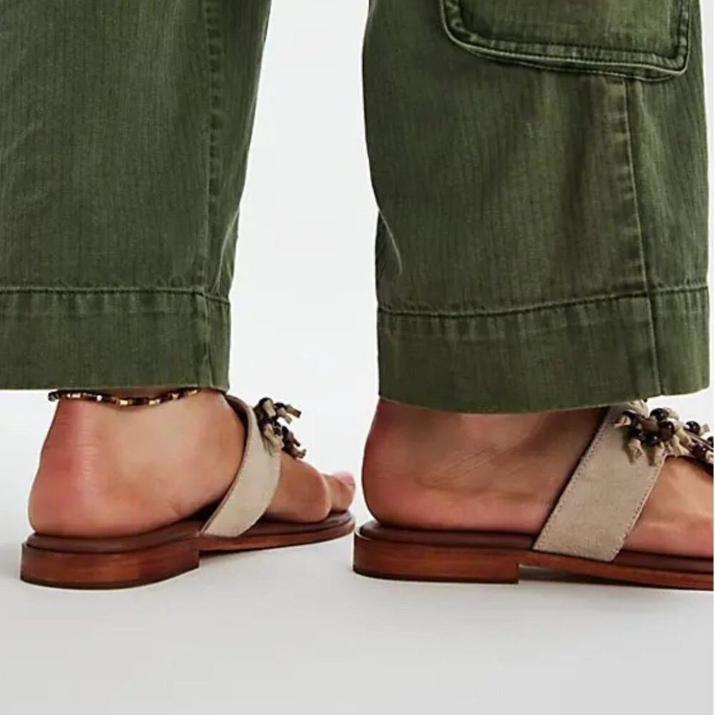 NWOT Free People Sadie Fringe Sandals in Oiled Suit