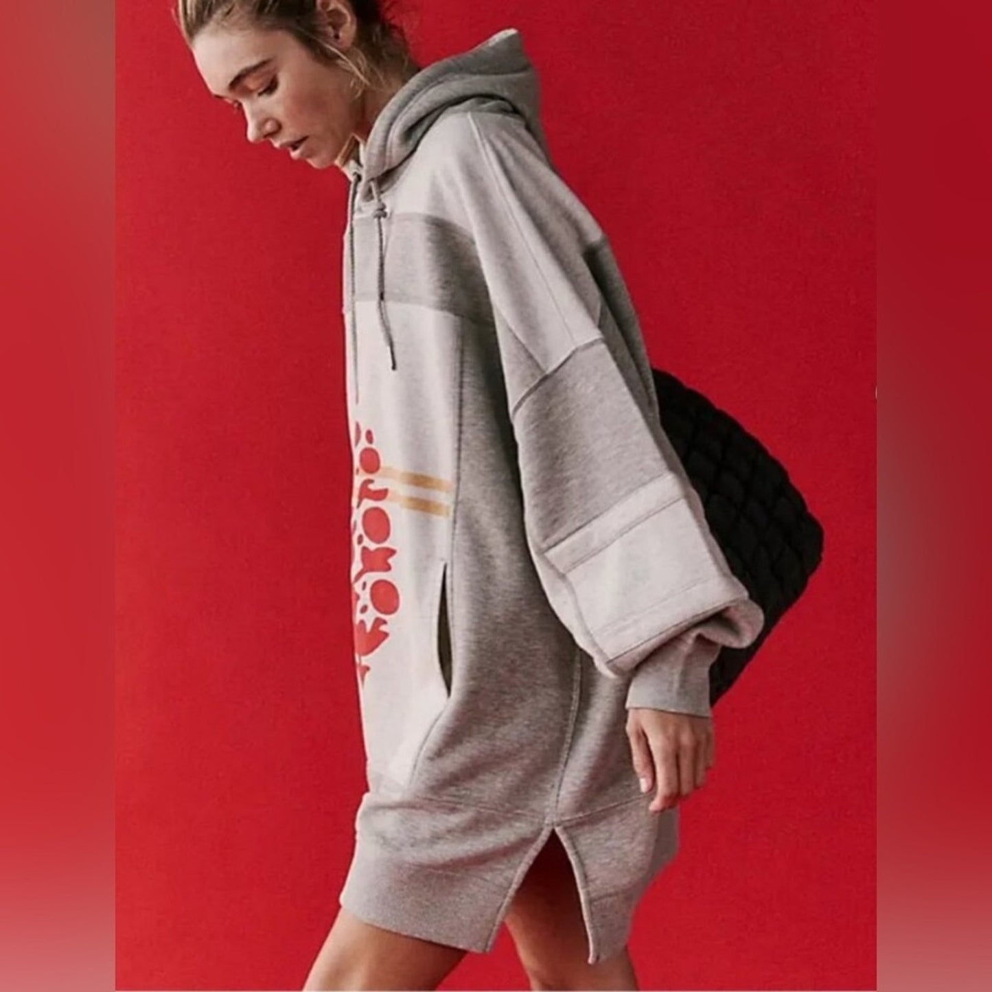 Free People Triple Threat Hoodie in Heather Grey/Victory Red