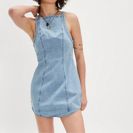 Free People Mara Denim Mini Dress in Ava Wash