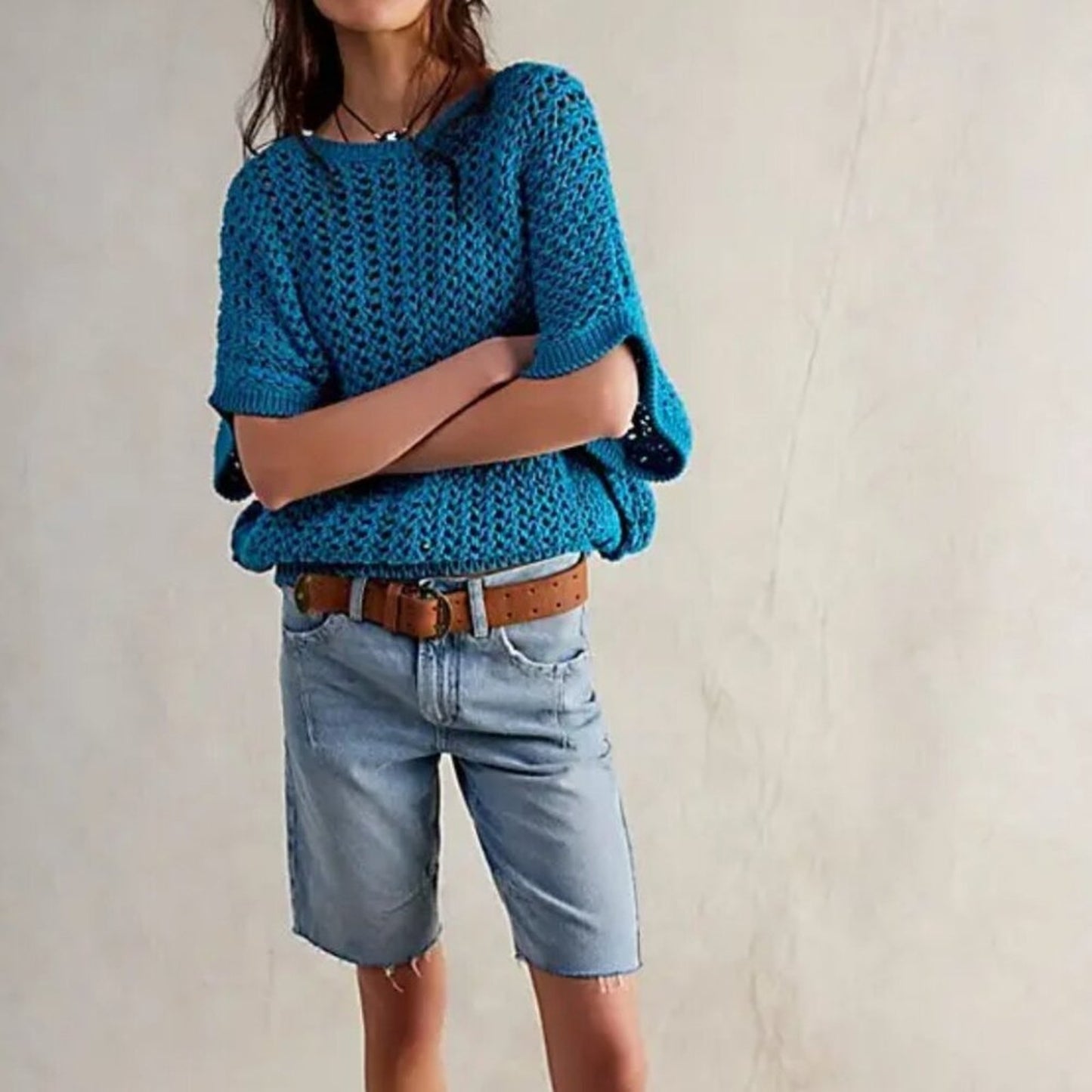 Free People Sophia Sweater Tee in Ocean Palalce