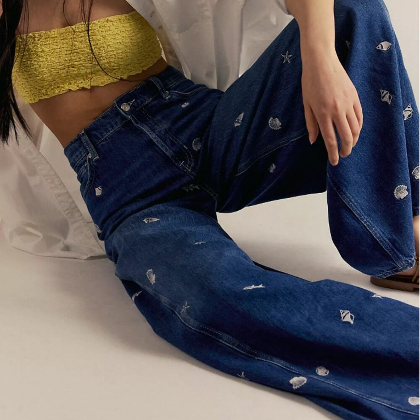 Free People Westward Embroidered Jeans in Under The Sea