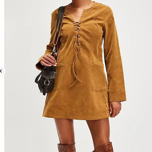 Free People Bradley Faux Suede Mini Dress in Tobacco