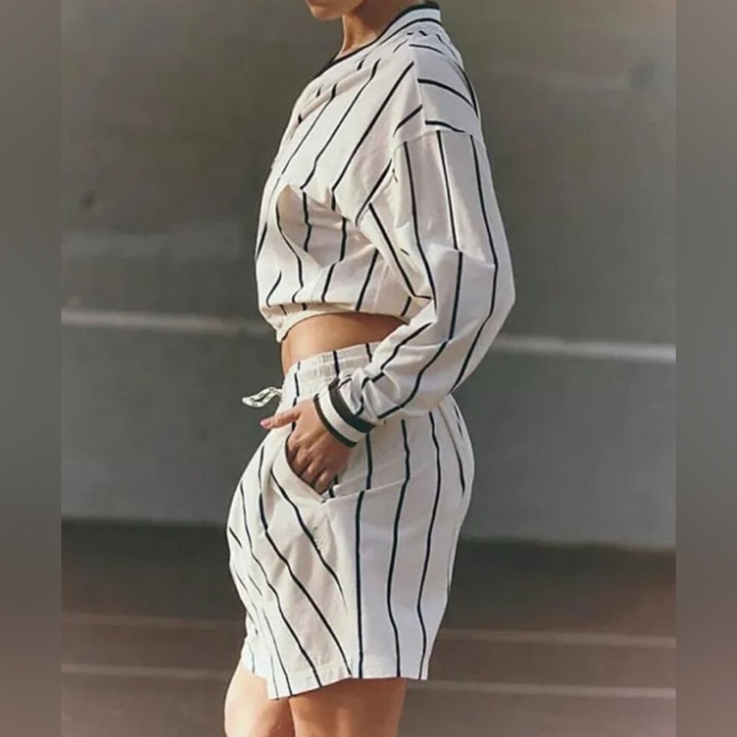 Free People Off Duty Set in Ivory Stripe Combo