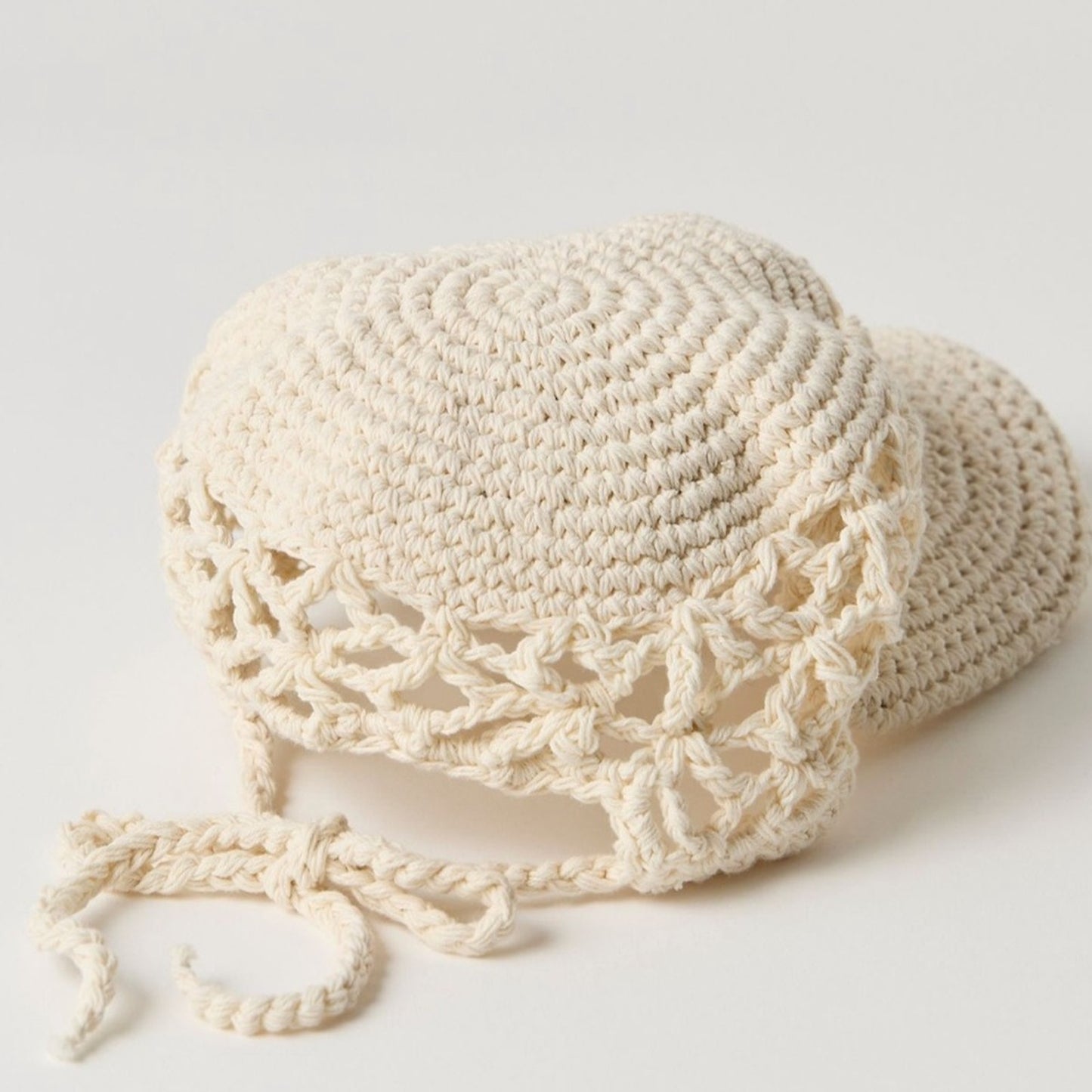 Free People Silvia Crochet Baseball Cap in Ivory