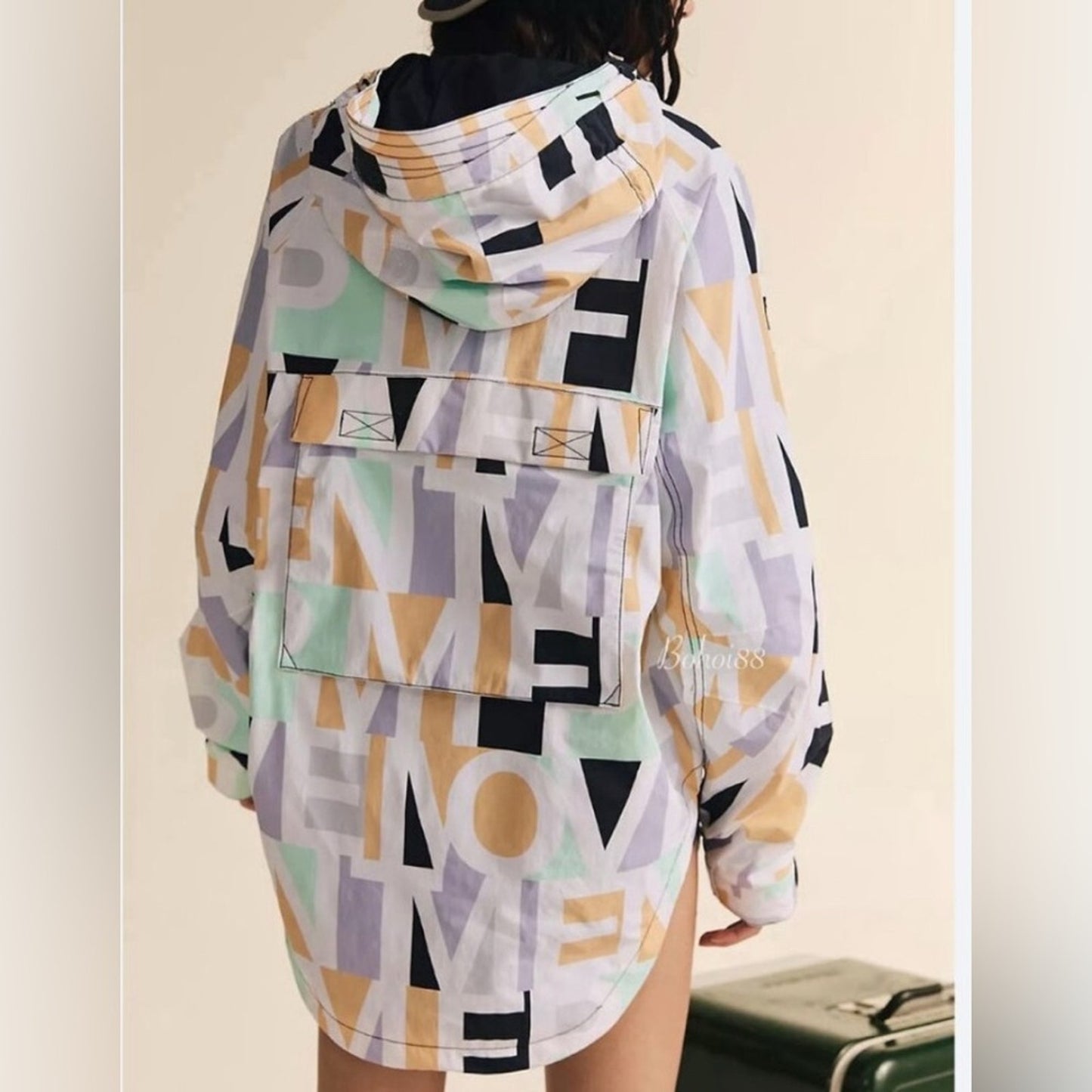 Free People Singin' In The Rain Printed Packable Jacket in Blocked Logo