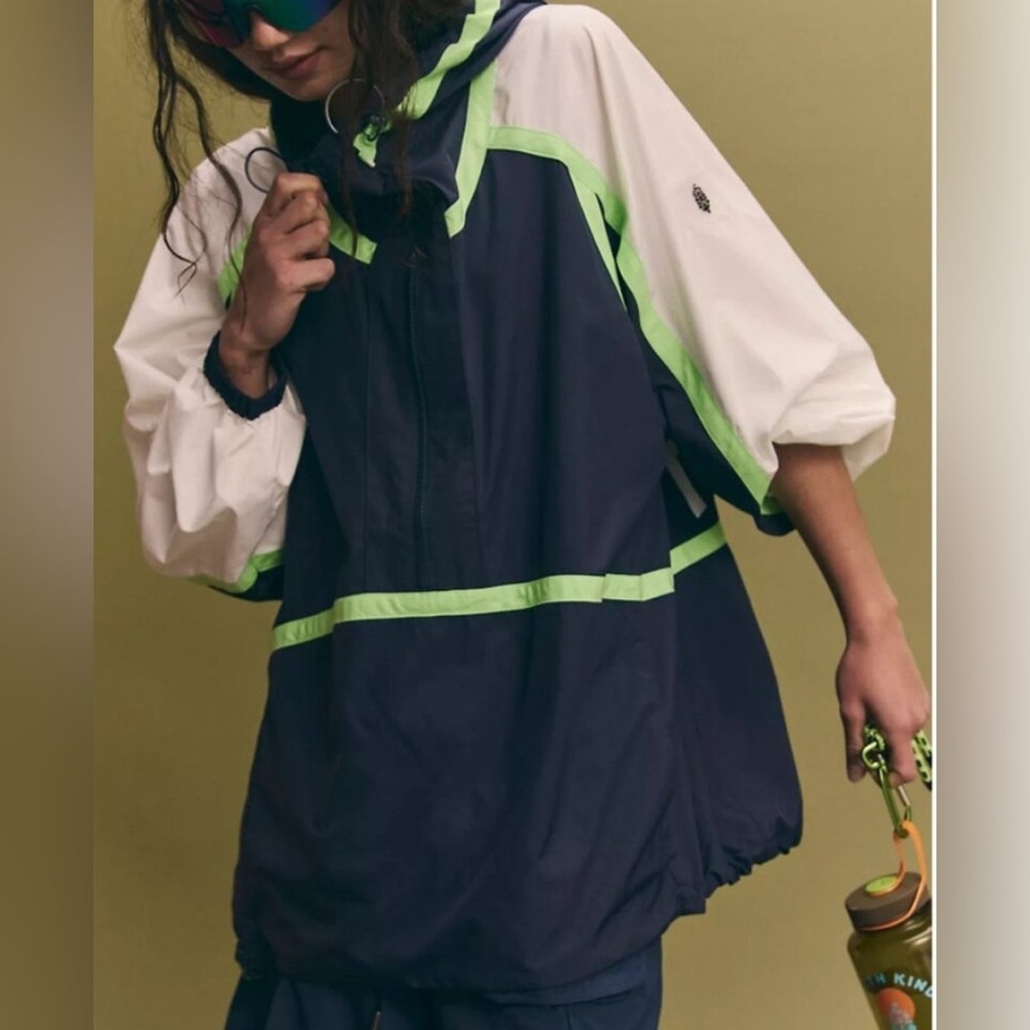 Free People Care FP Like The Wind Logo Jacket in Midnight Navy Combo