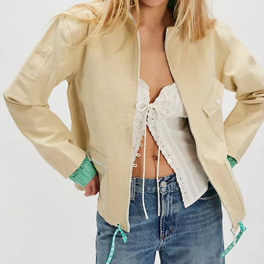 Free People Top Down Jacket in Khaki Chino