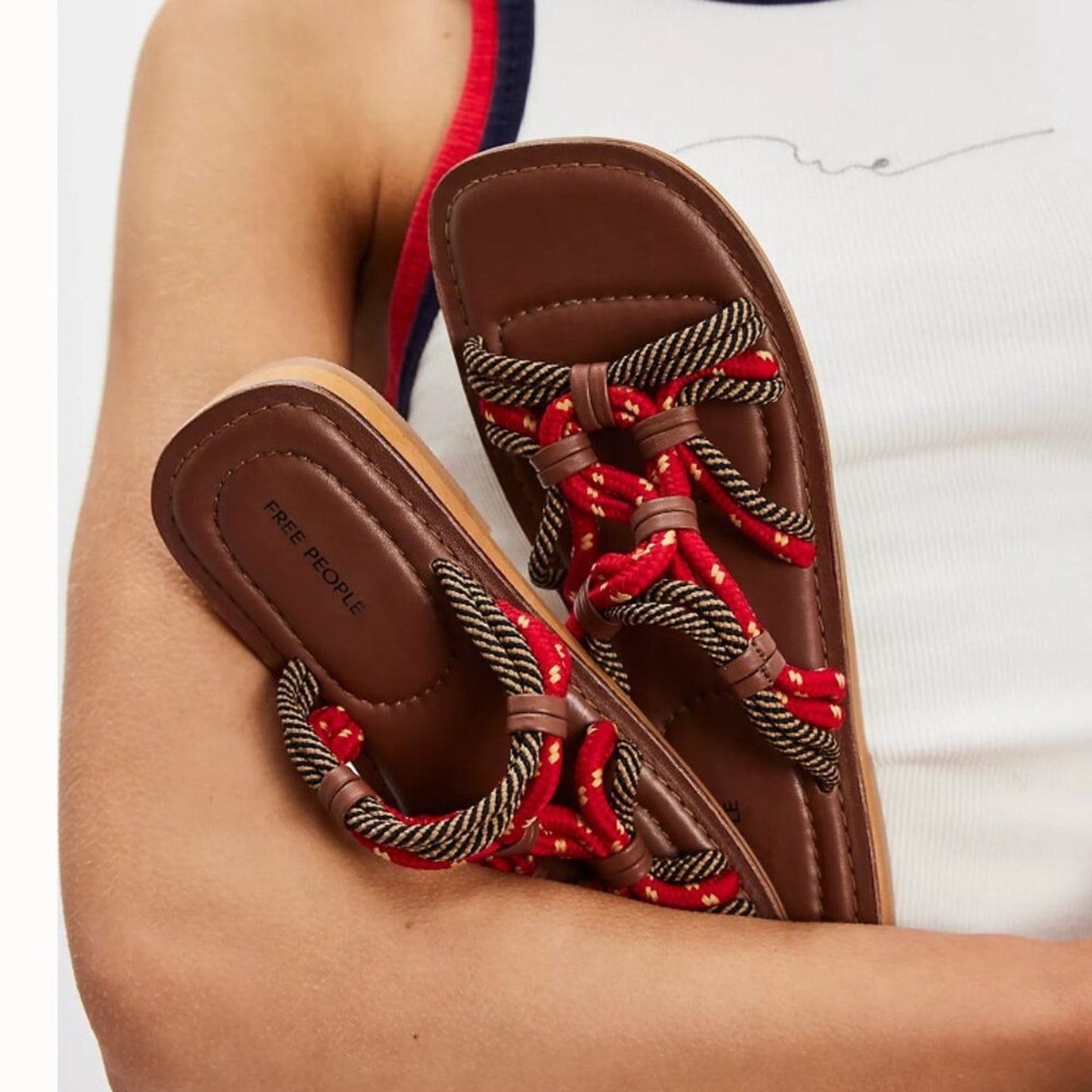 NWT Free People Tide Up Rope Sandals in Red/Tan