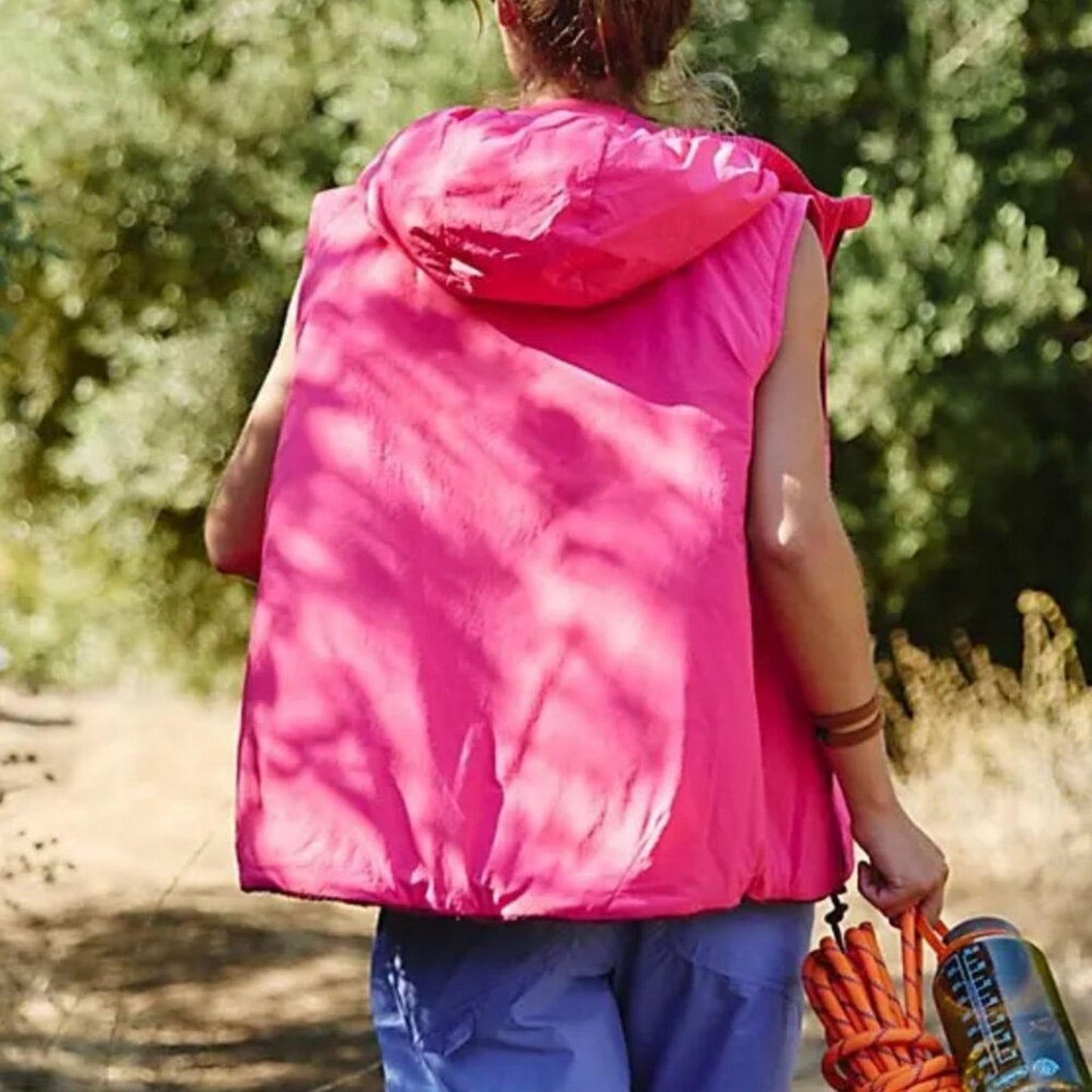 Free People Recreation Reversible Fleece Puffer Vest in Sour Cherry