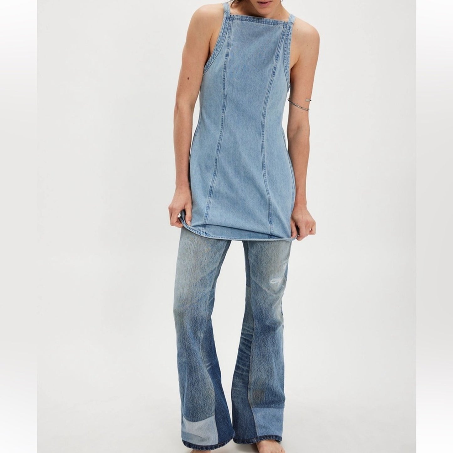 Free People Mara Denim Mini Dress in Ava Wash