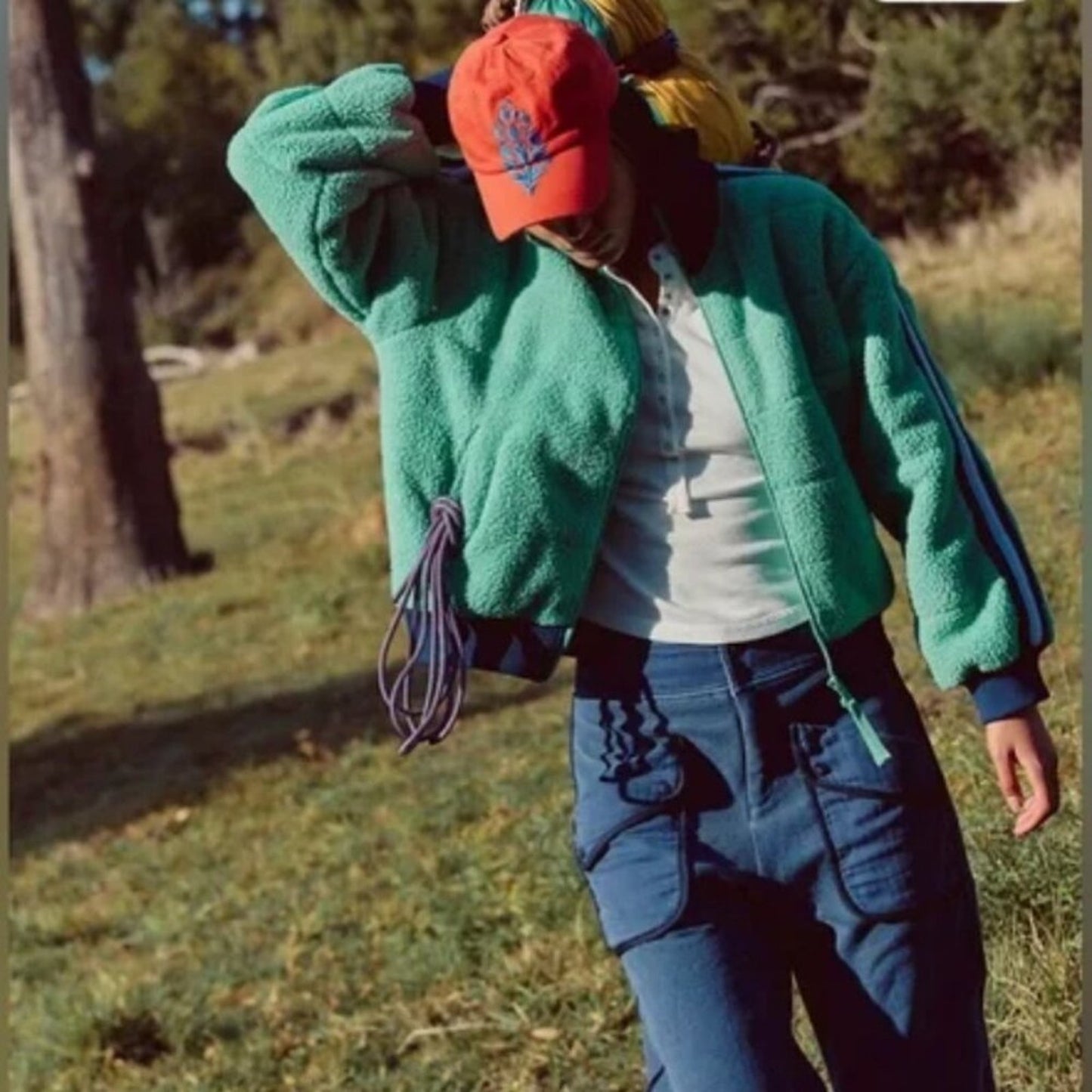 Free People Fleecy Sherpa Scrunchy Pippa Jacket in Green Combo