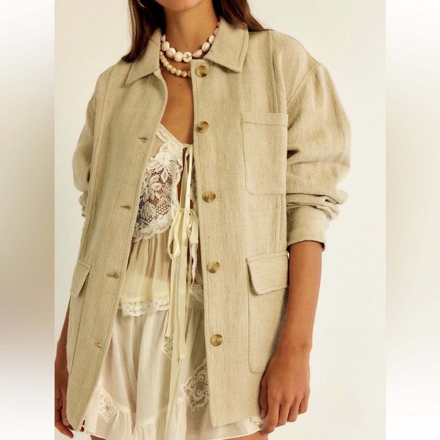 Free People Lucy Linen Chore Coat in Natural