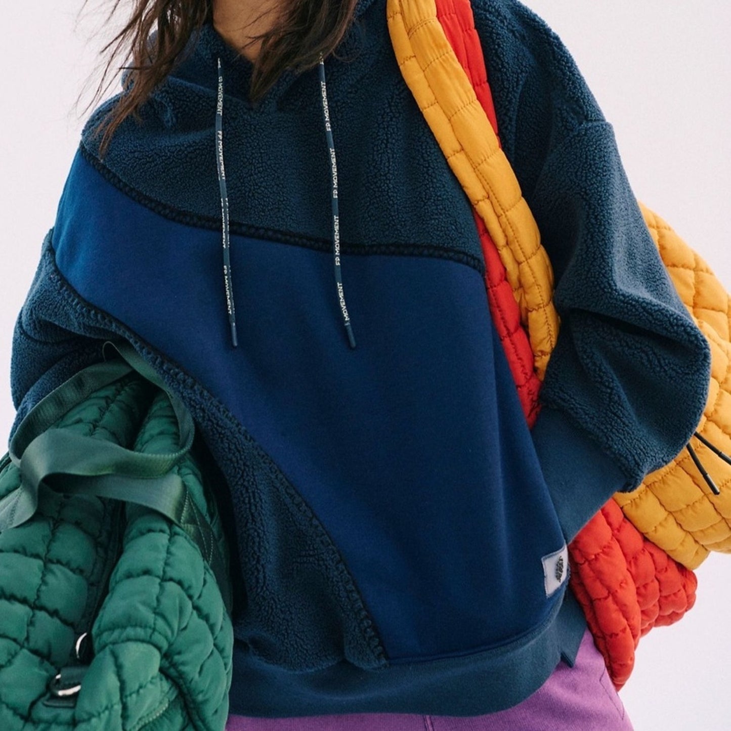 Free People Sprint To The Finish Cozy Hoodie in Midnight Navy Combo