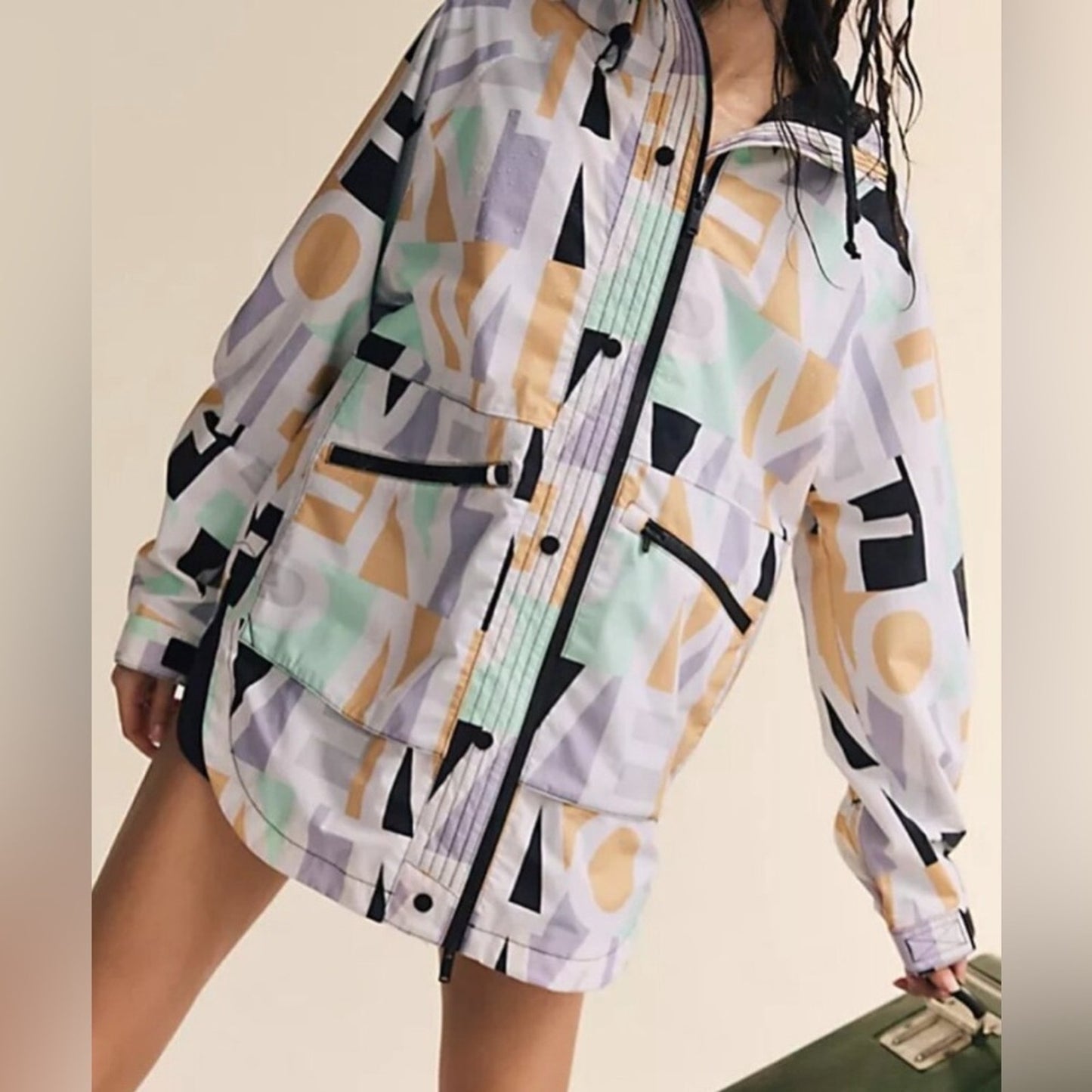 Free People Singin' In The Rain Printed Packable Jacket in Blocked Logo