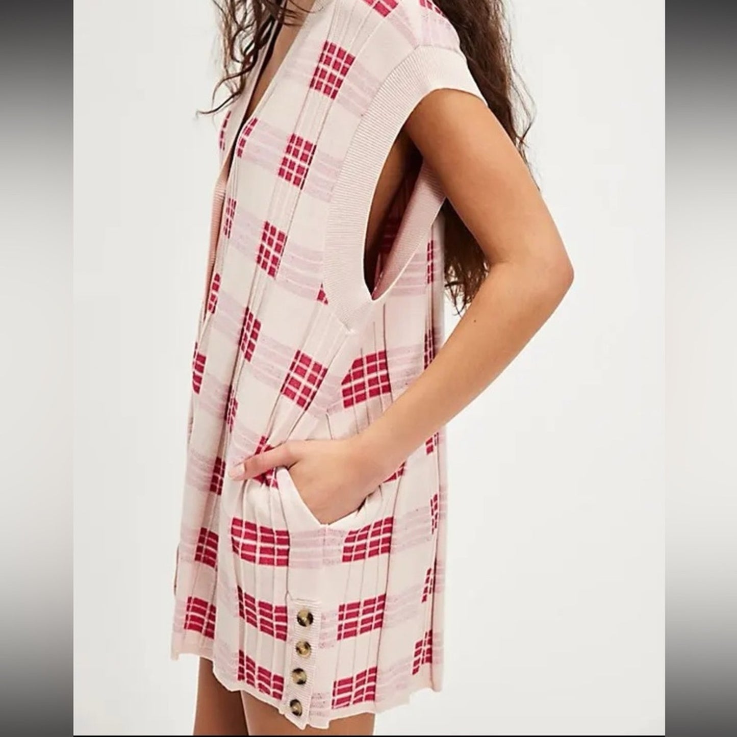 Free People Lewis Plaid Romper in Red Combo