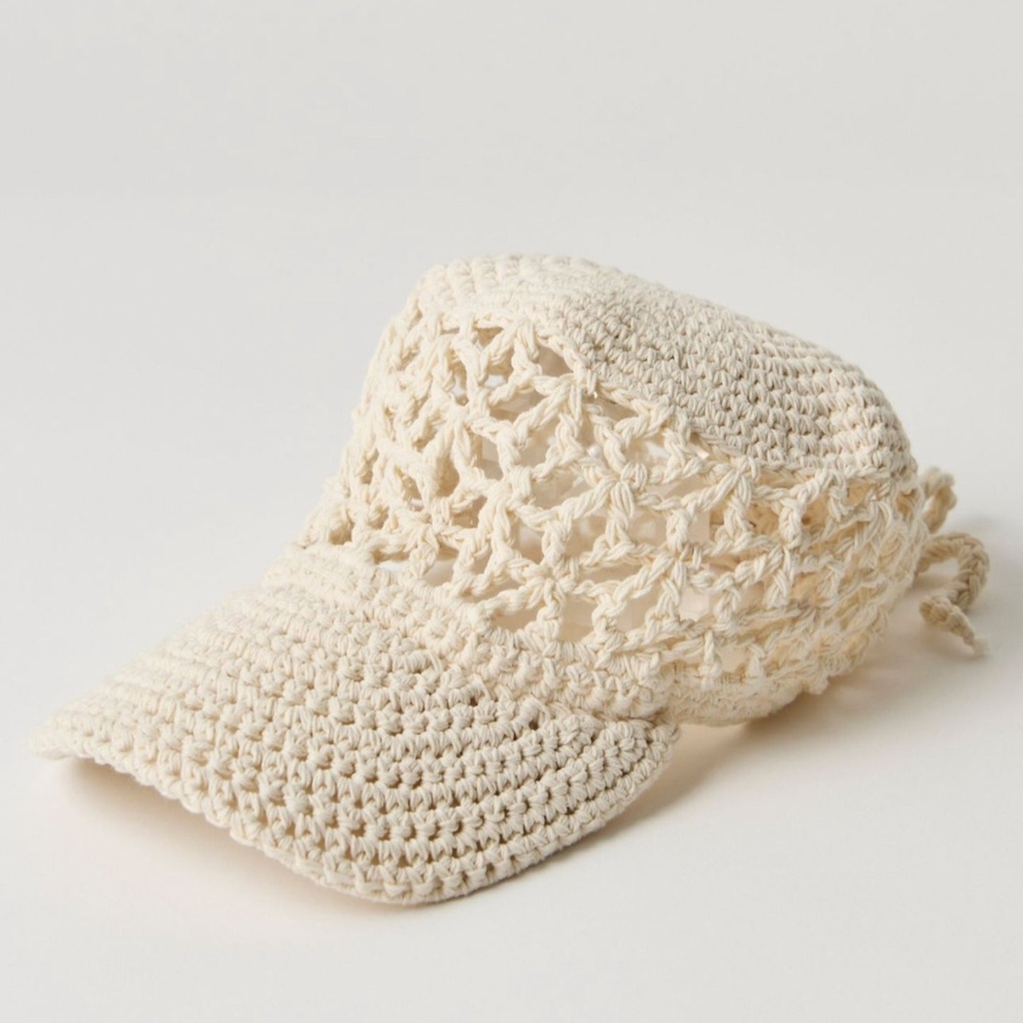 Free People Silvia Crochet Baseball Cap in Ivory